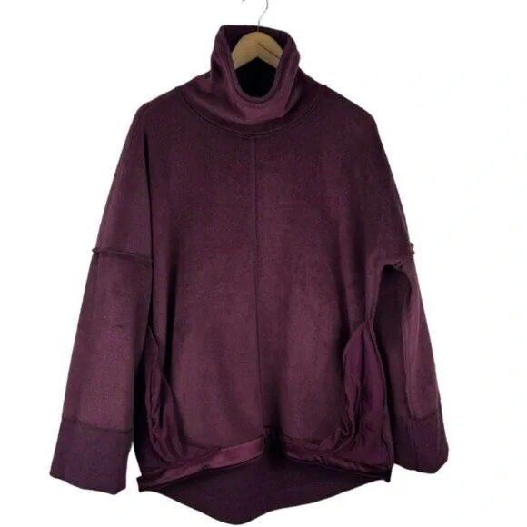 Athleta Cozy Karma Funnel Neck Sweatshirt Spiced Cabernet Fleece Lined US M - Picture 5 of 13